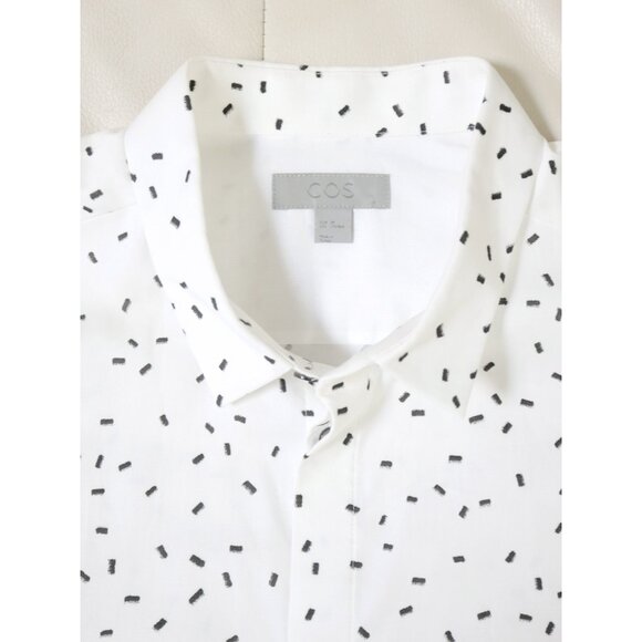 COS Men's Black on White Confetti Long Sleeve Button Down Shirt - Picture 3 of 7